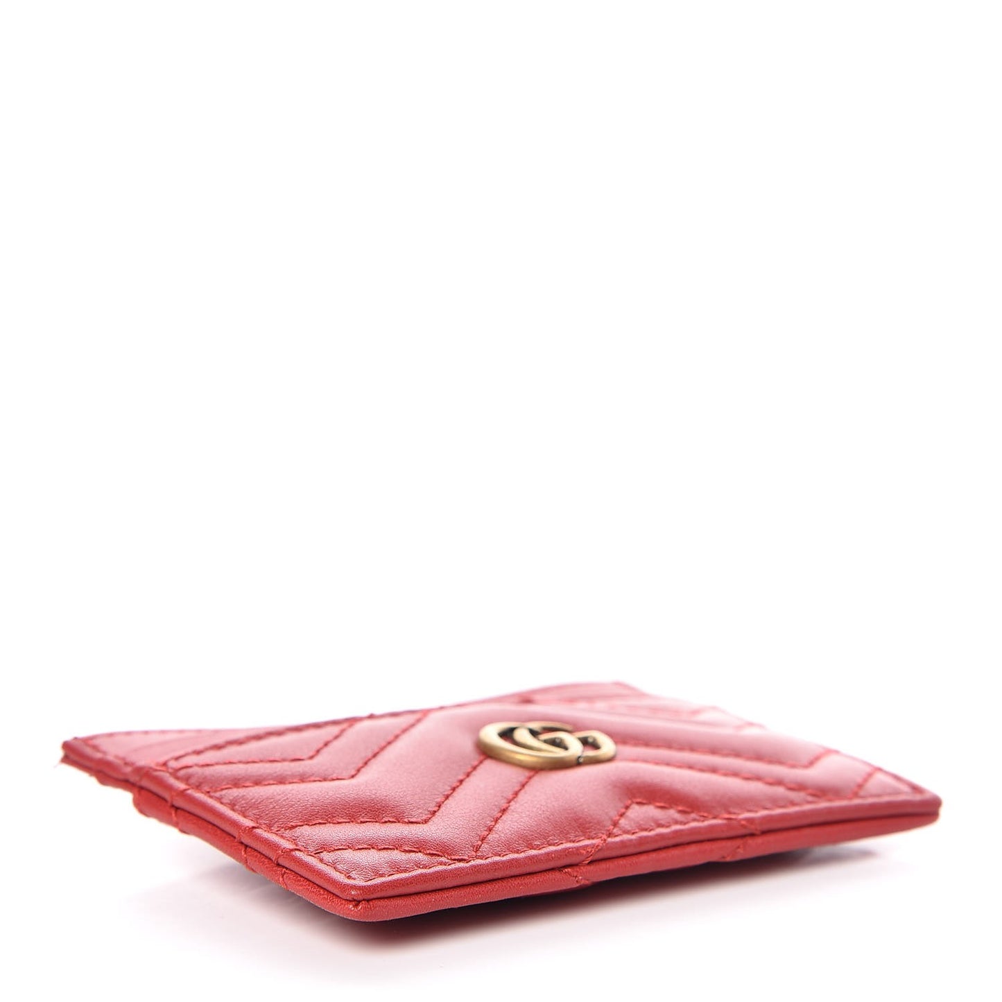Calfskin Matelasse GG Marmont Card Holder Hibiscus Red