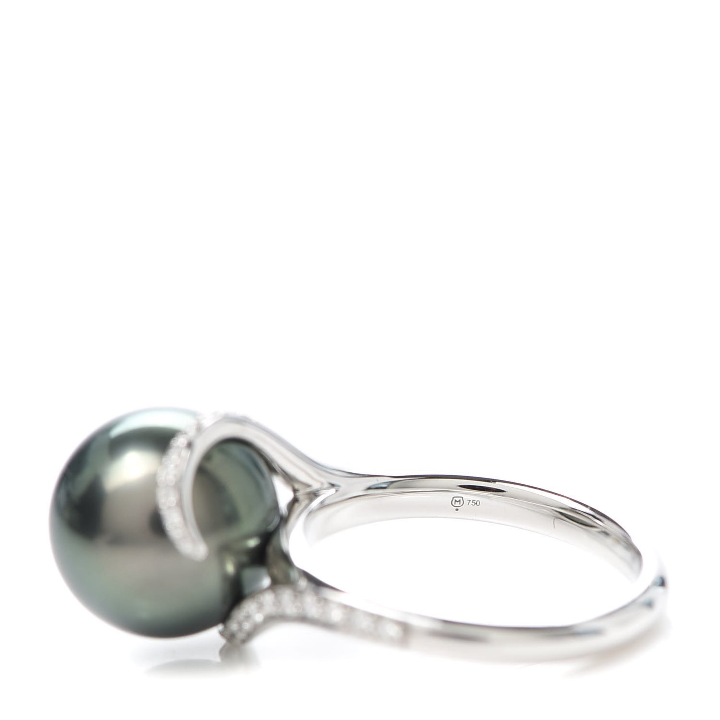 18K White Gold Diamond Black South Sea Cultured Pearl 11.5mm Twist Ring 51 5.75