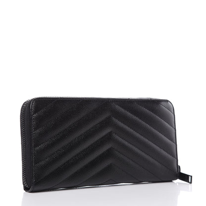 Saint Laurent Grain De Poudre Matelasse Chevron Monogram Zip Around Wallet Black 3 of 8
