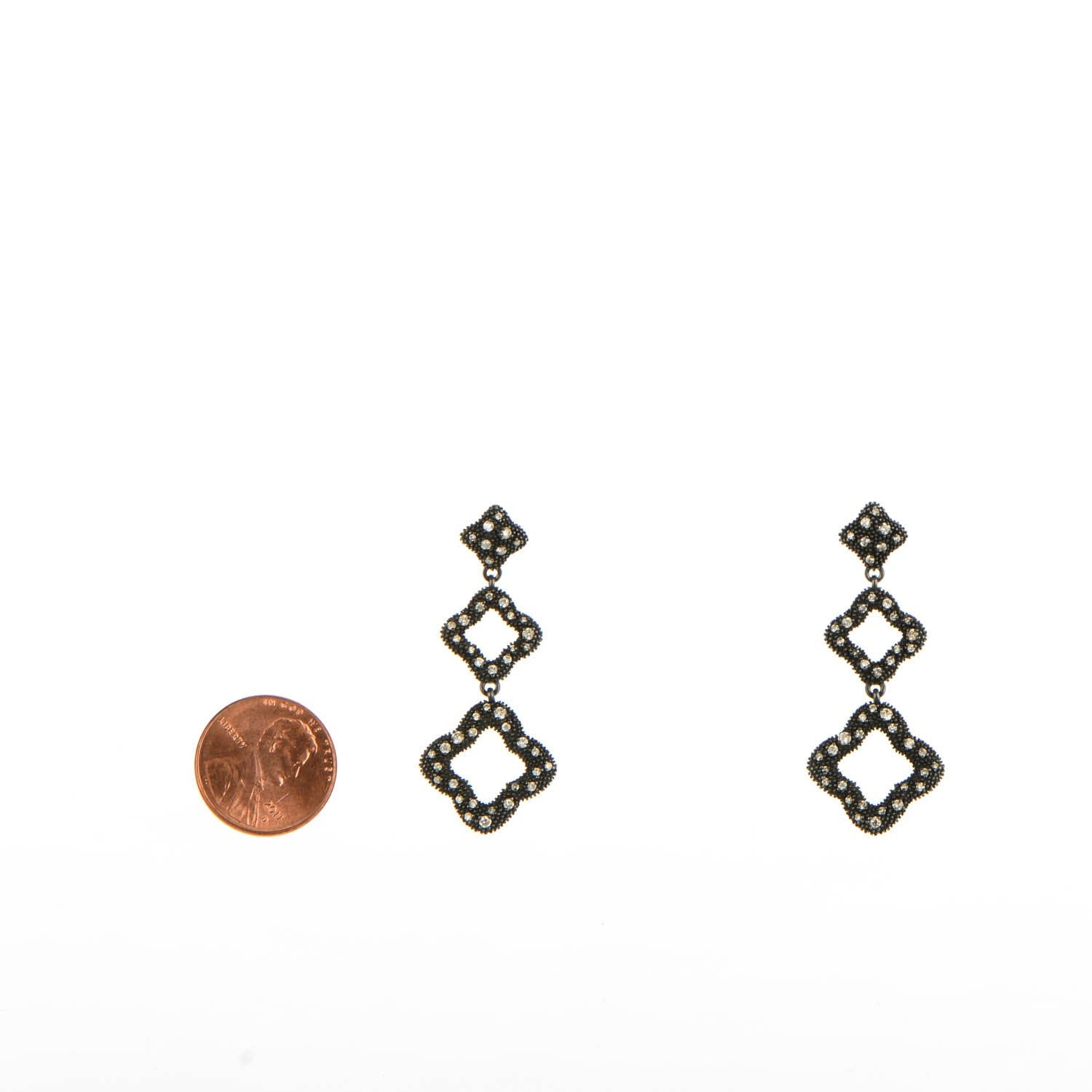 David Yurman Sterling Silver Diamond Midnight Melange Quatrefoil Drop Earrings 2 of 4