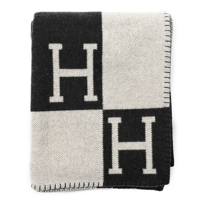 Hermes Wool Cashmere Avalon Signature Blanket Ecru Gris Fonce 1 of 3