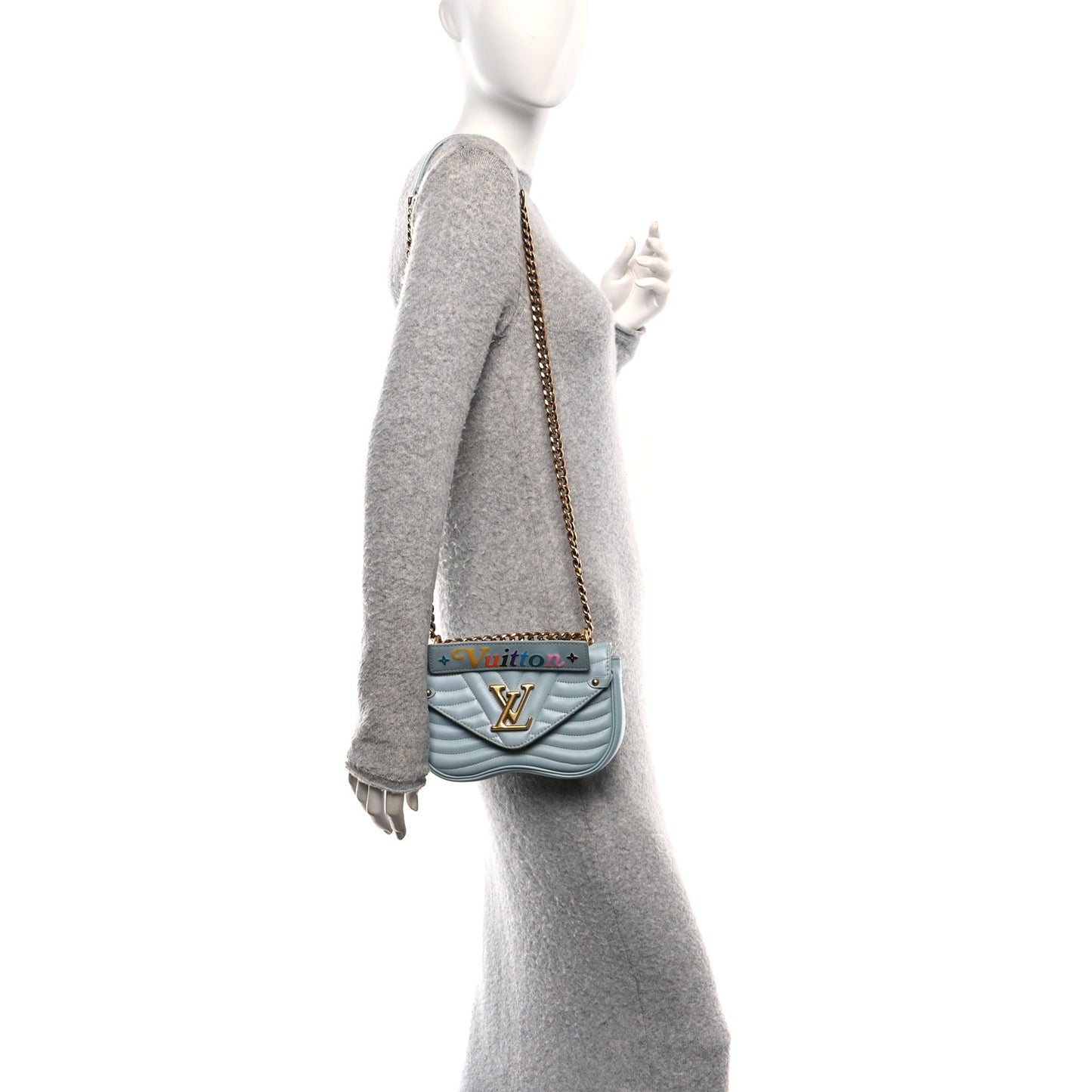 Calfskin New Wave Chain PM Porcelain Blue