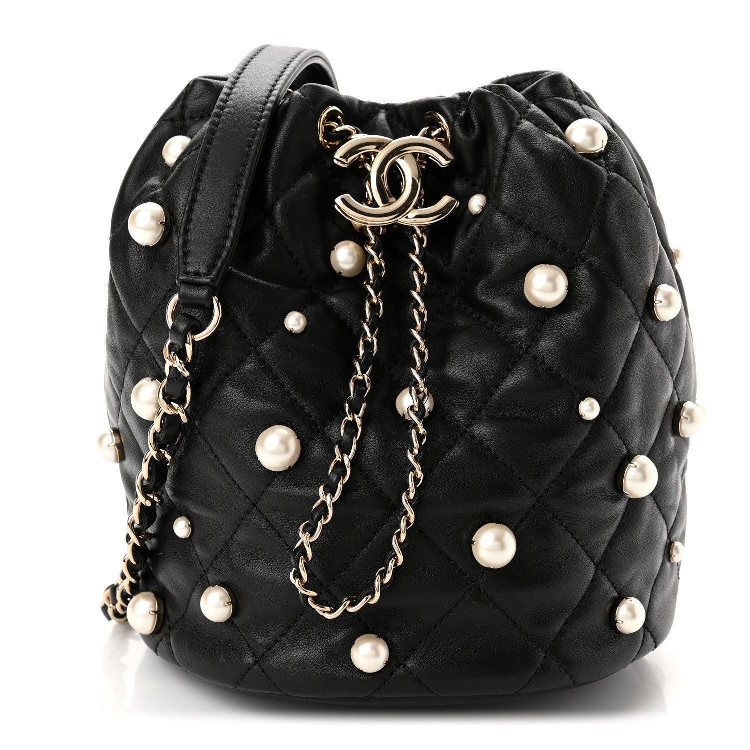Chanel Lambskin Quilted Pearl About Pearls Drawstring Bag Black 1 of 10
