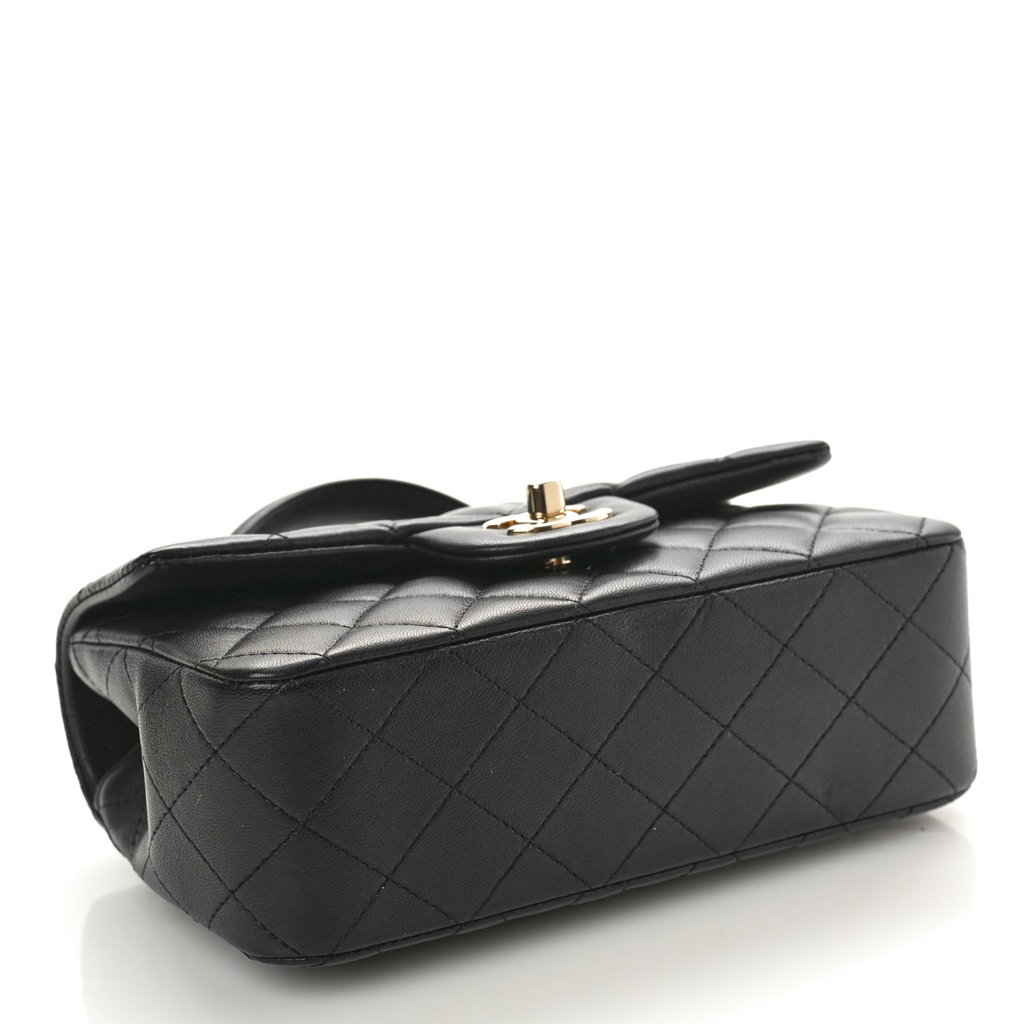 Lambskin Quilted Mini Top Handle Rectangular Flap Black