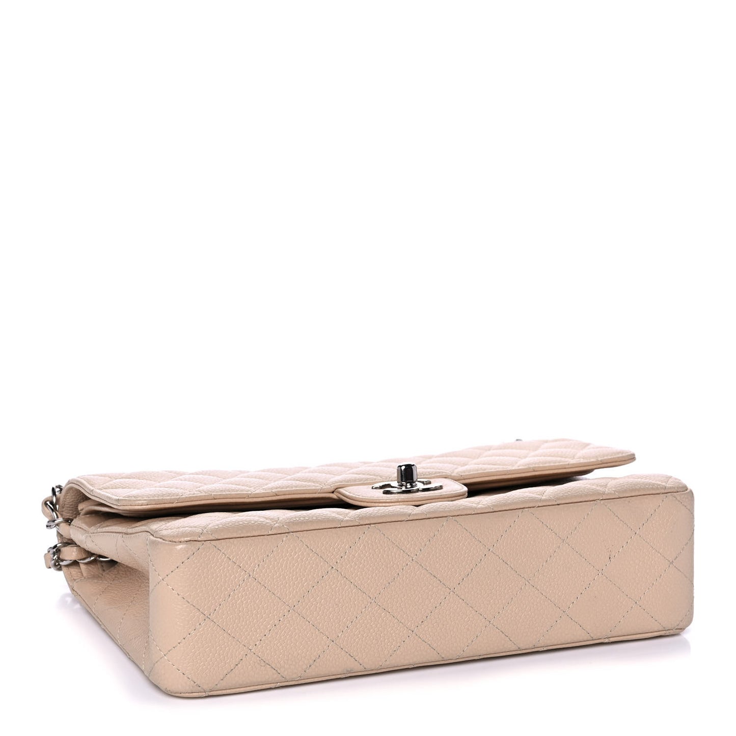 Caviar Quilted Medium Double Flap Beige