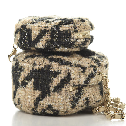 Chanel Tweed Shearling Round Clutch With Chain and Coin Purse Beige Black 10 of 12