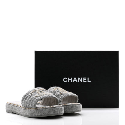 Chanel Wool Alpaca Chain CC Slide Sandals 37 Gray 9 of 9
