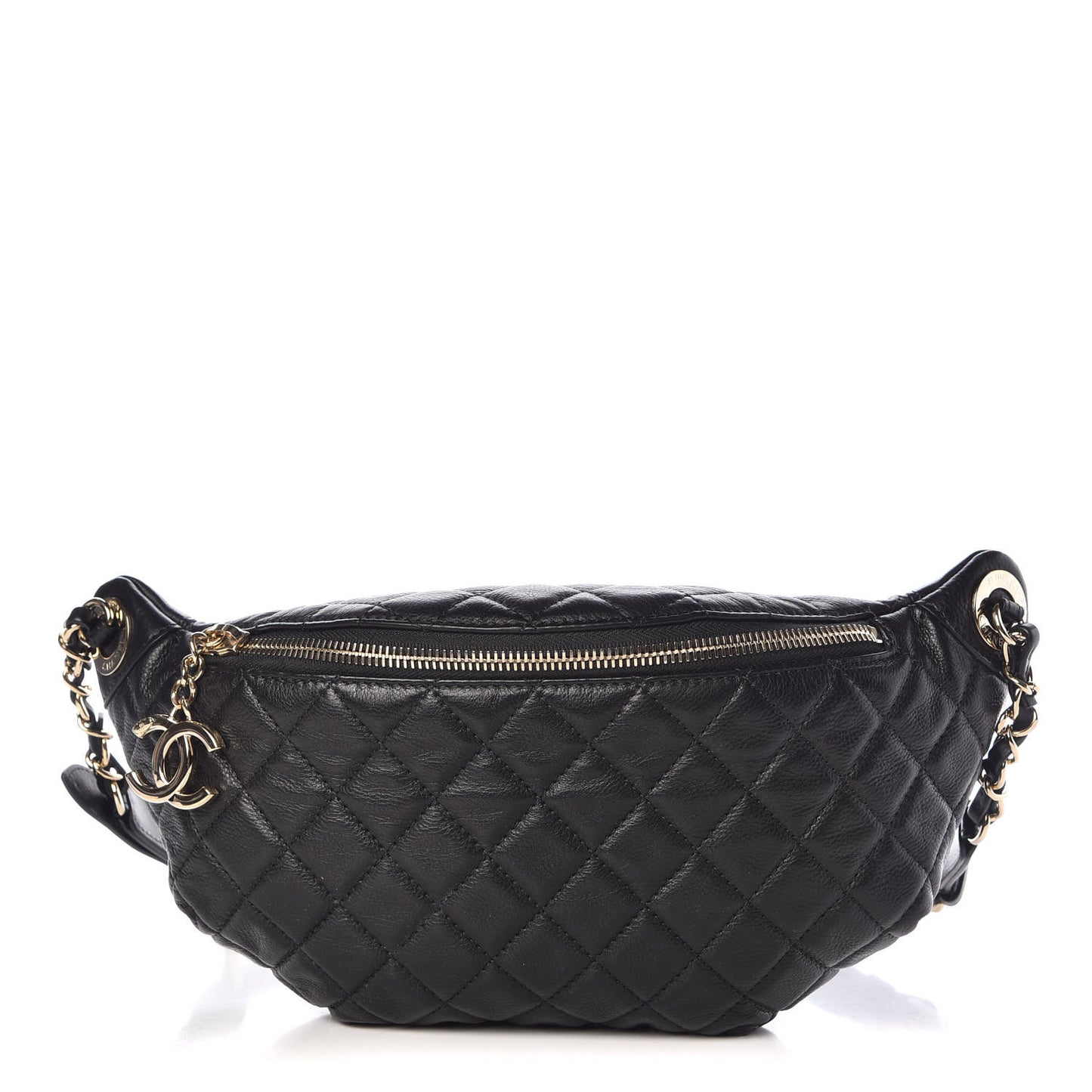 Calfskin Quilted Banane Waist Bag Fanny Pack Black