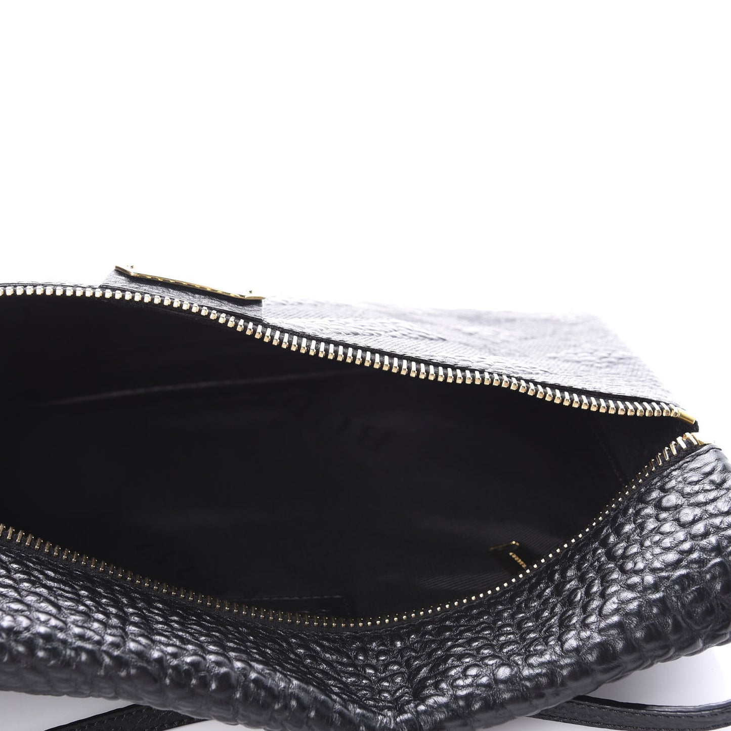 Signature Grain Calfskin Check Embossed Medium Balmoral Clutch Bag Black