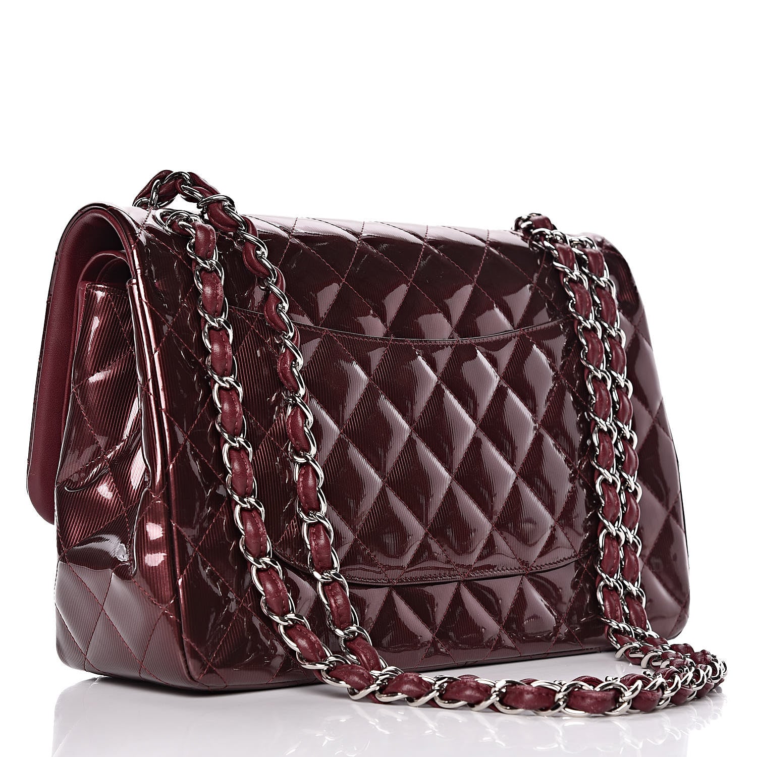 Chanel Striated Patent Quilted Jumbo Double Flap Burgundy 3 of 15