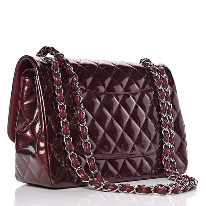 Chanel Striated Patent Quilted Jumbo Double Flap Burgundy 3 of 15