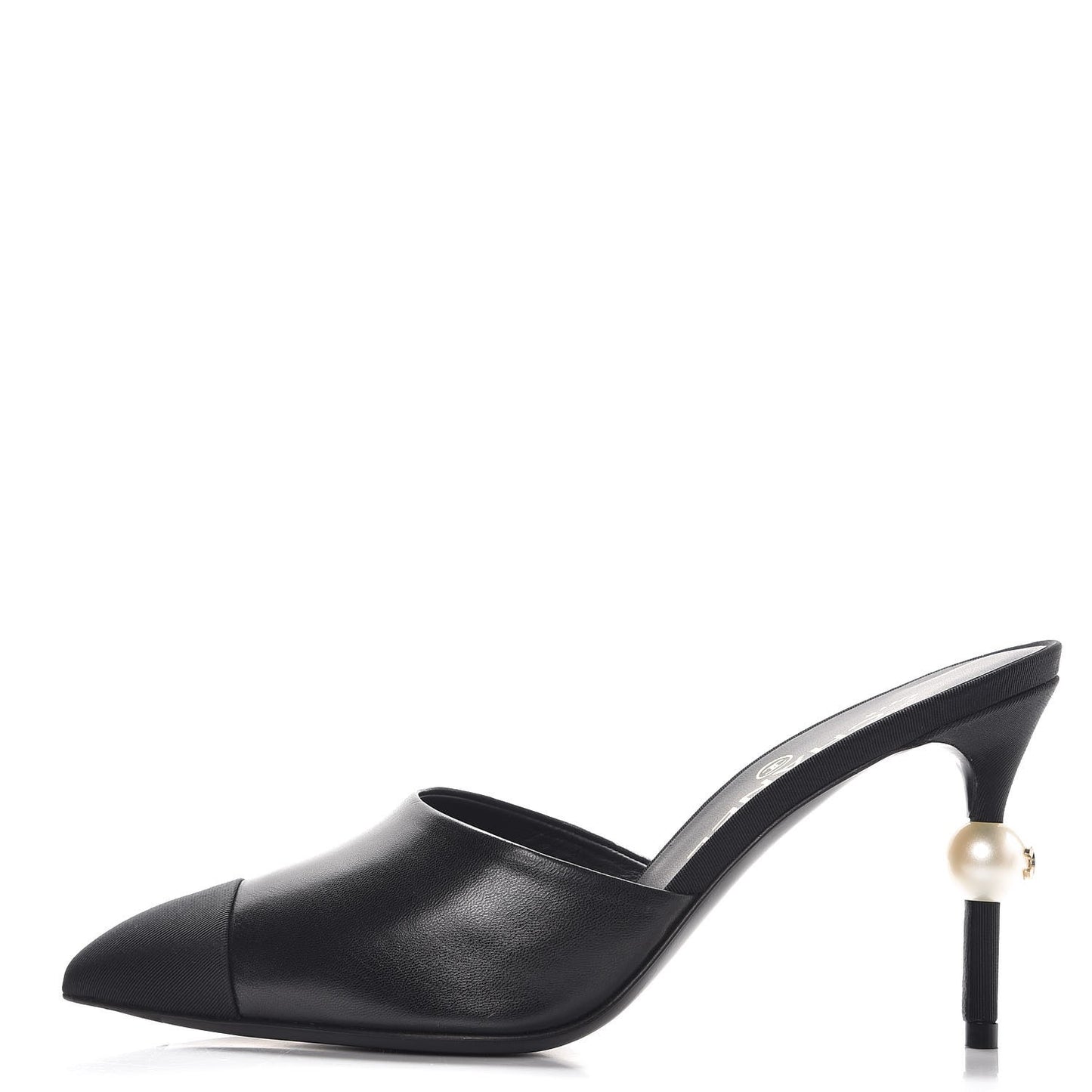 Goatskin Grosgrain Cap Toe Pearl Mule 36.5 Black