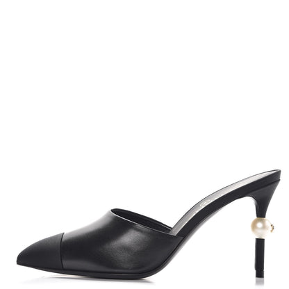 Chanel Goatskin Grosgrain Cap Toe Pearl Mule 36.5 Black 1 of 9