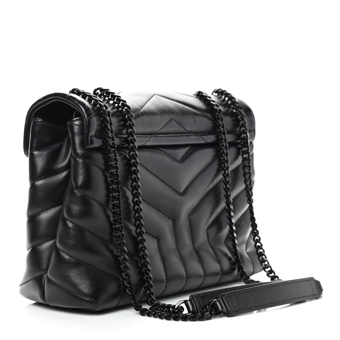 Calfskin Y Quilted Monogram Small Loulou Chain Satchel Black