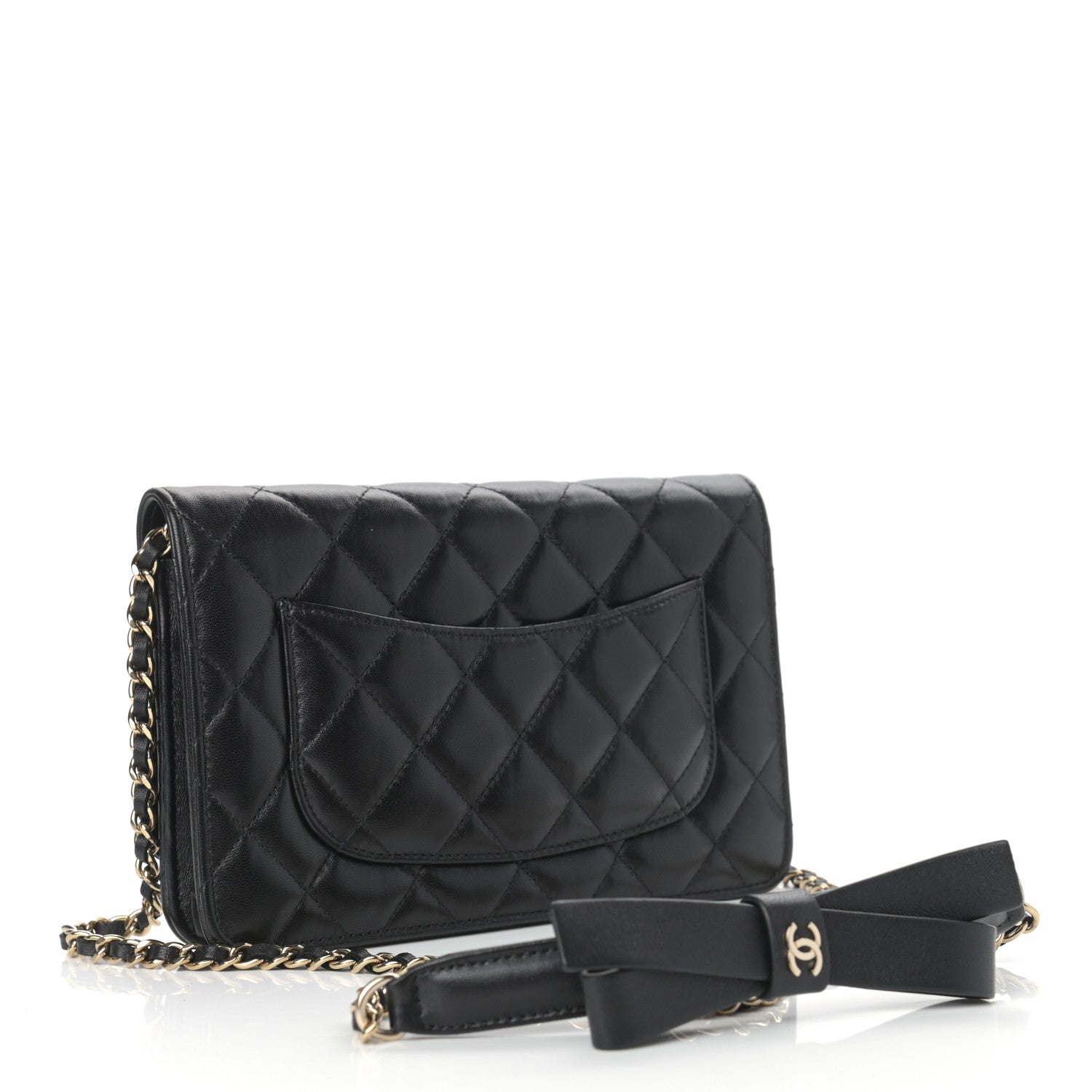 Chanel Lambskin Quilted Coco Bow Wallet On Chain WOC Black 2 of 11