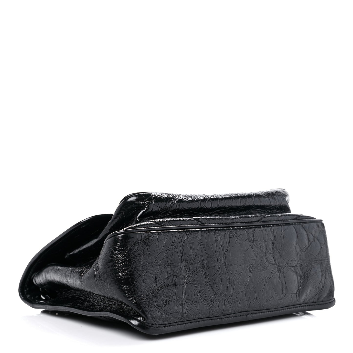 Crinkled Calfskin Matelasse Monogram Medium Niki Chain Satchel Black