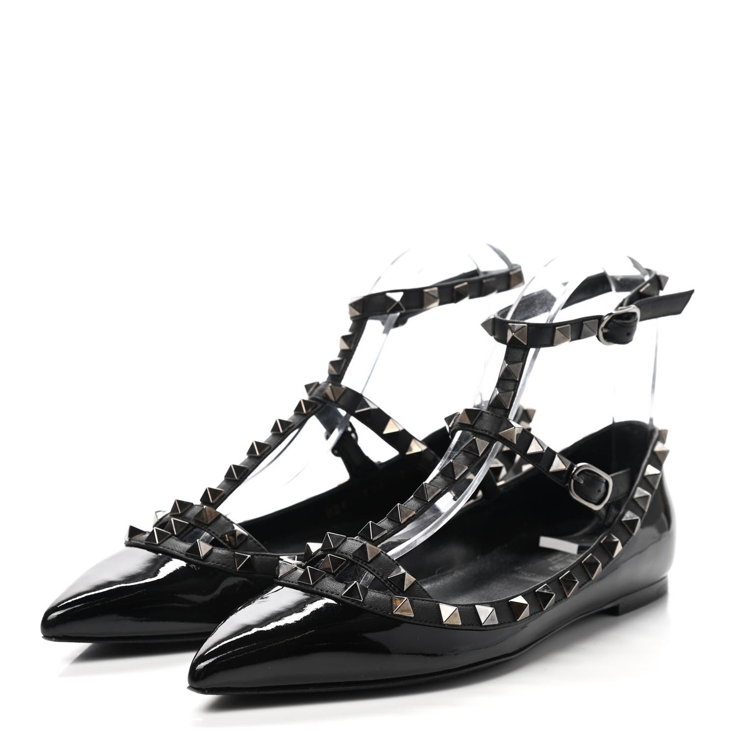 Patent Nappa Rockstud Cage Ballerina Flats 36 Black
