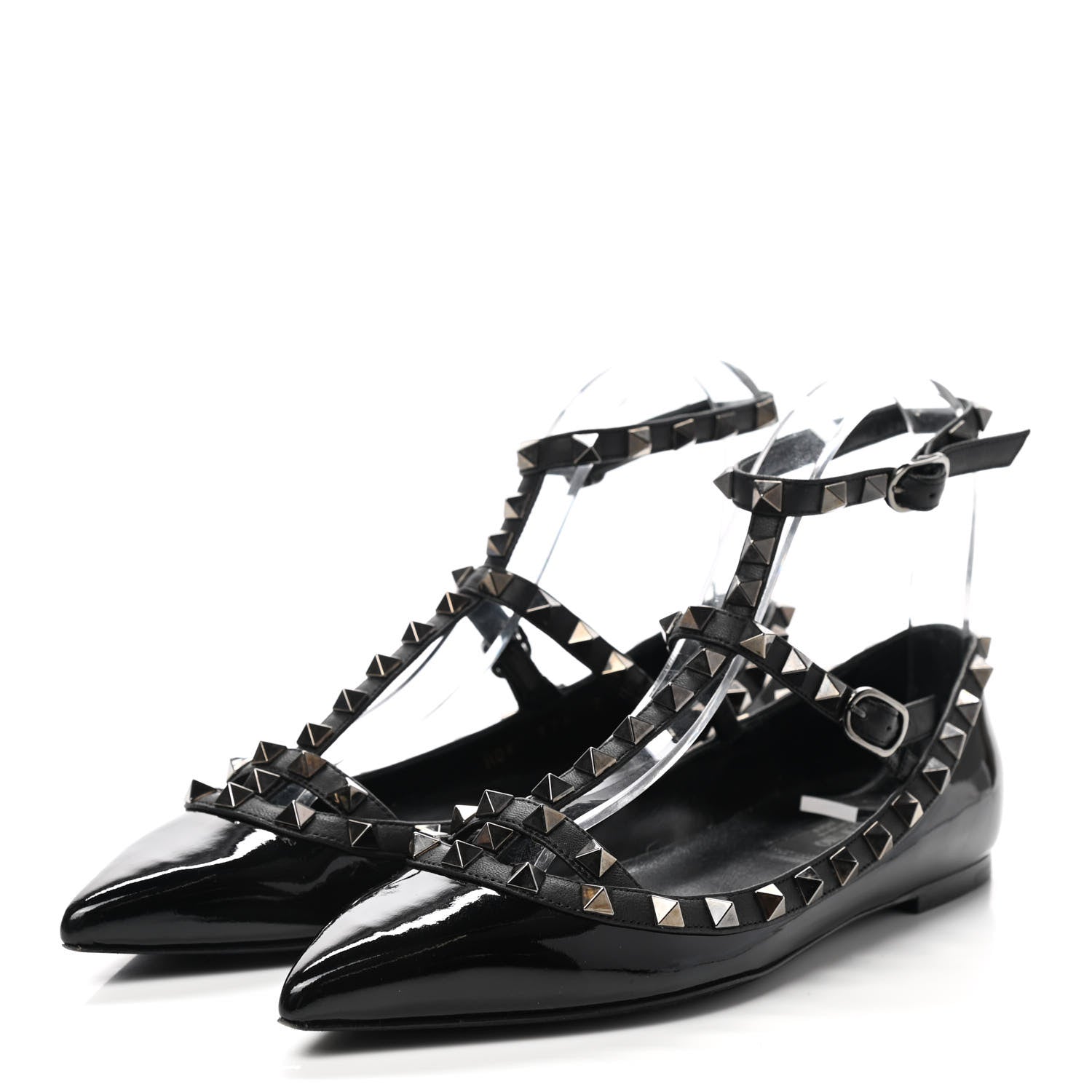 Valentino Garavani Patent Nappa Rockstud Cage Ballerina Flats 36 Black 3 of 8