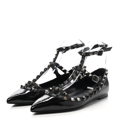 Valentino Garavani Patent Nappa Rockstud Cage Ballerina Flats 36 Black 3 of 8