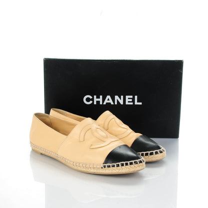 Chanel Lambskin CC Espadrilles 39 Beige Black 5 of 9