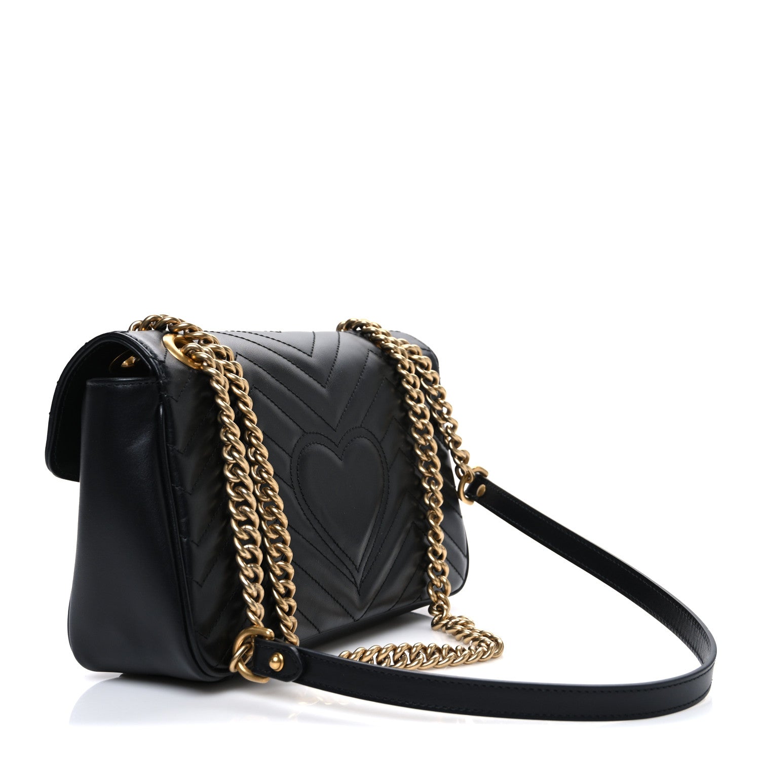 Gucci Calfskin Matelasse Small GG Marmont Shoulder Bag Black 3 of 10