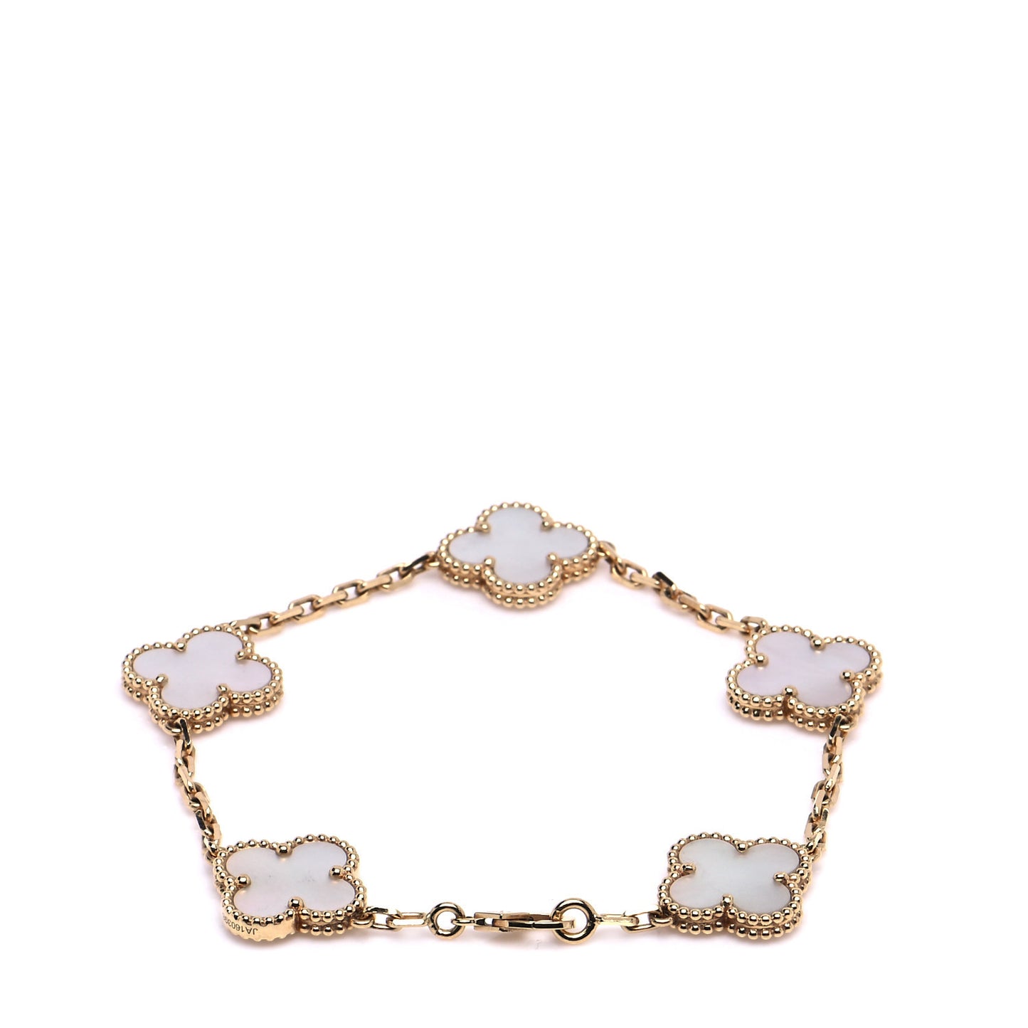 18K Yellow Gold Mother of Pearl 5 Motifs Vintage Alhambra Bracelet