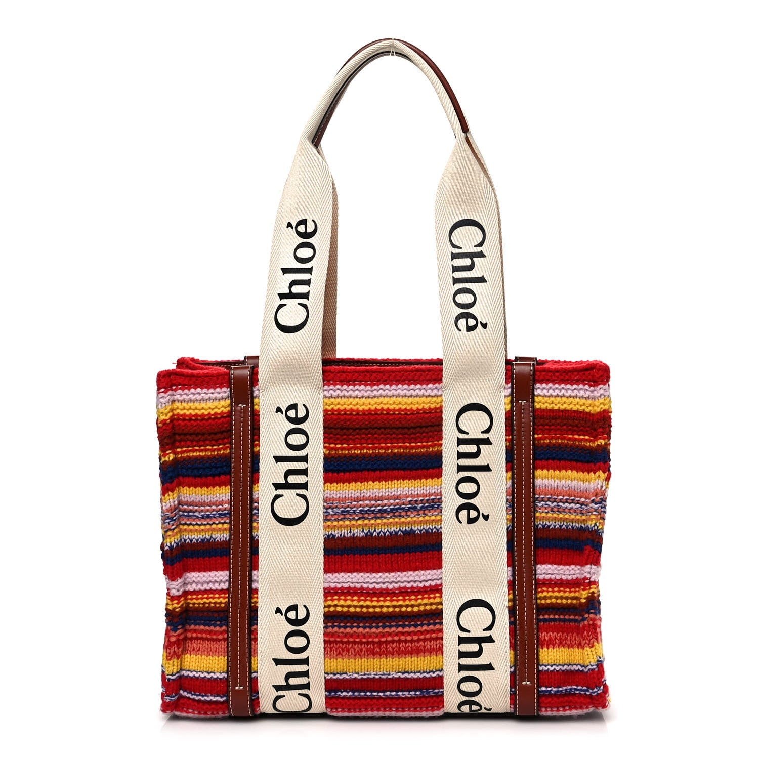 Chloe Knit Calfskin Medium Woody Ribbon Tote Red Multicolor 1 of 10