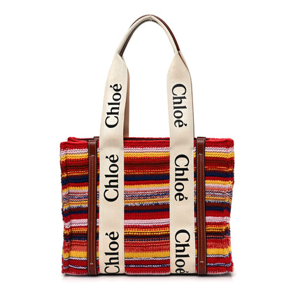 Chloe Knit Calfskin Medium Woody Ribbon Tote Red Multicolor 1 of 10