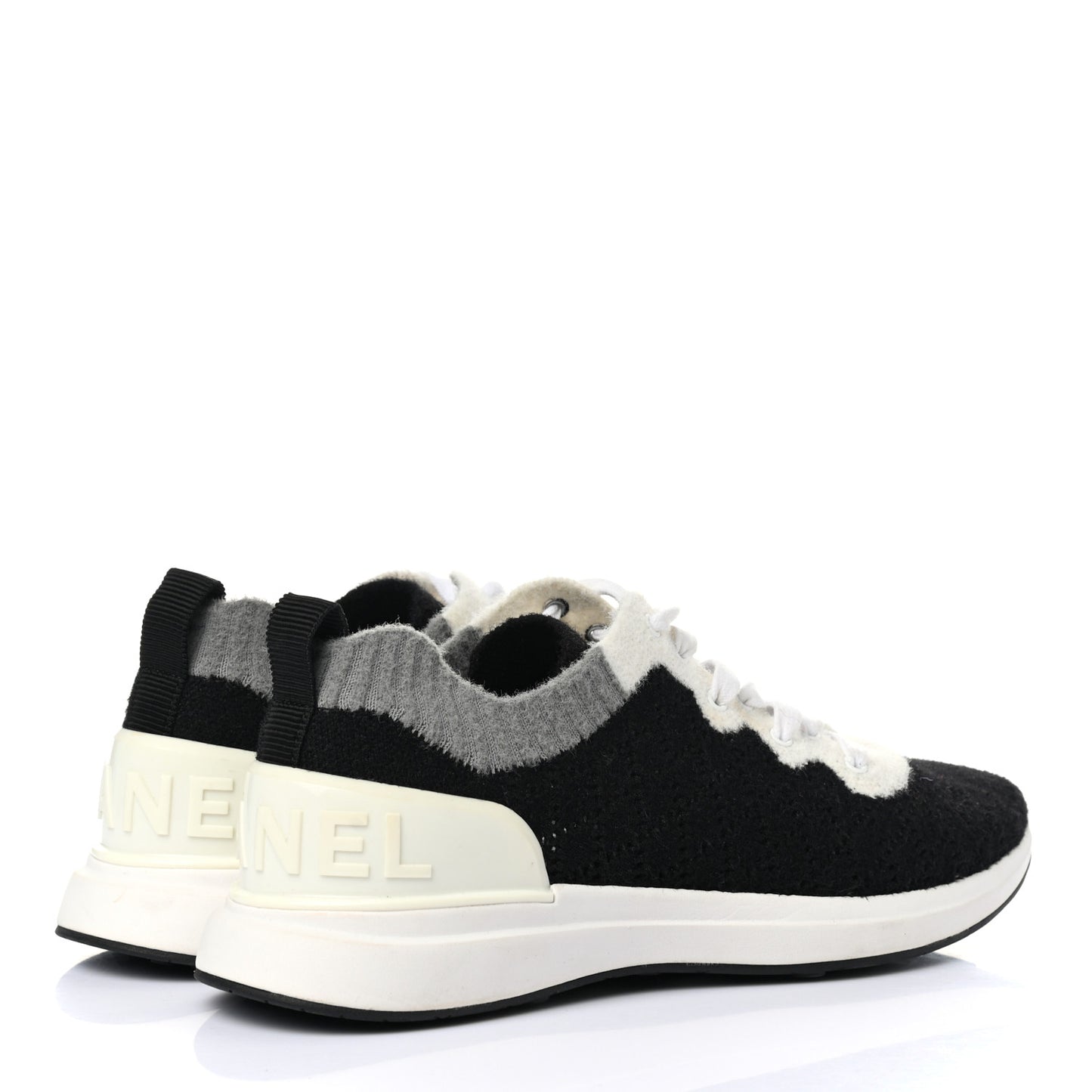 Mixed Fabrics Knit Sneakers 40 Black Grey White