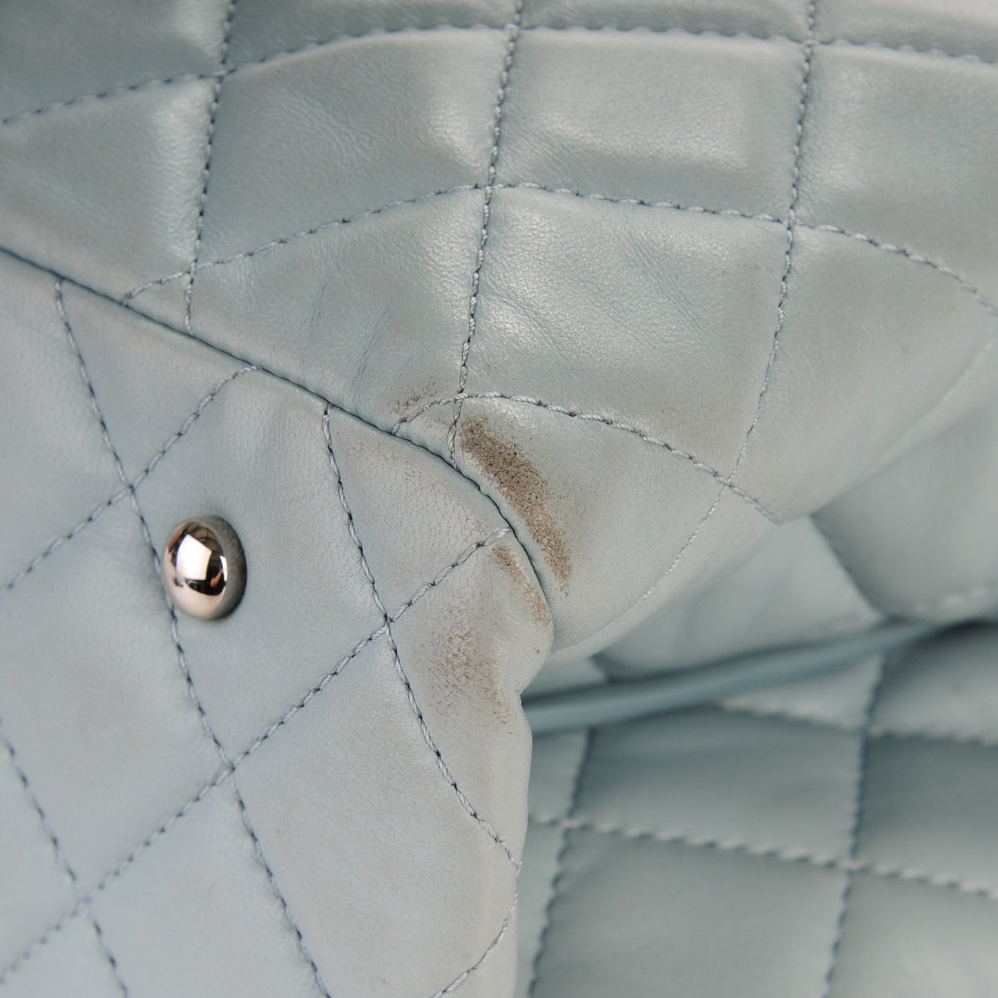 Lambskin Quilted Daily Shopping Tote Light Blue