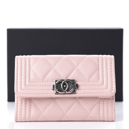 Chanel Grained Shiny Calfskin Quilted Boy Flap Card Holder Pink 11 of 11