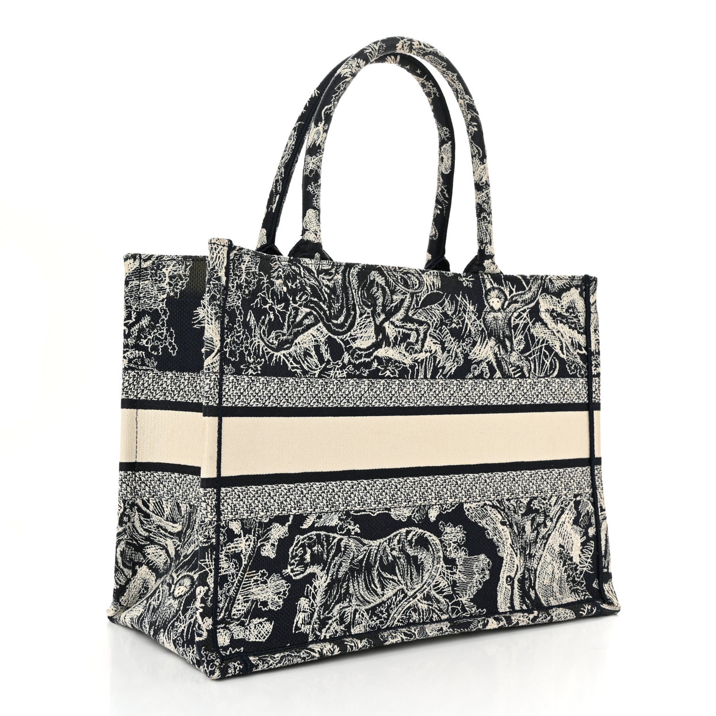 Canvas Embroidered Medium Toile De Jouy Reverse Book Tote Blue