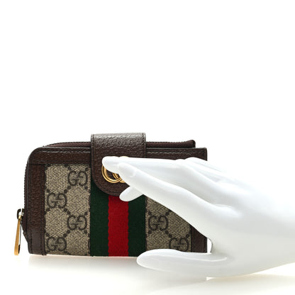 Gucci GG Supreme Monogram Textured Dollar Calfskin Web Ophidia Overlay Zip Around Card Case Wallet Beige Ebony New Acero 2 of 6