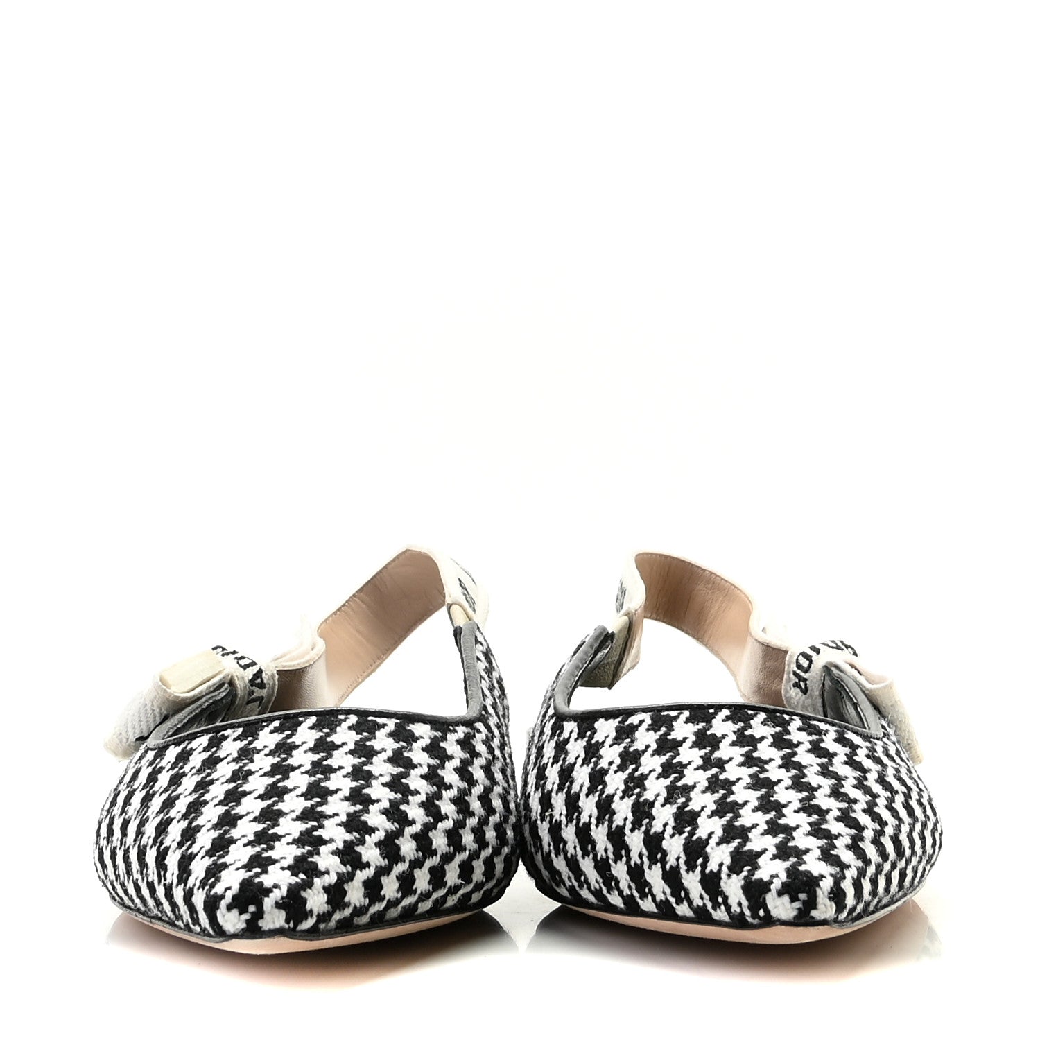 Christian Dior Wool Ribbon Houndstooth J'Adior Slingback Ballet Flats 38 Black White 3 of 14