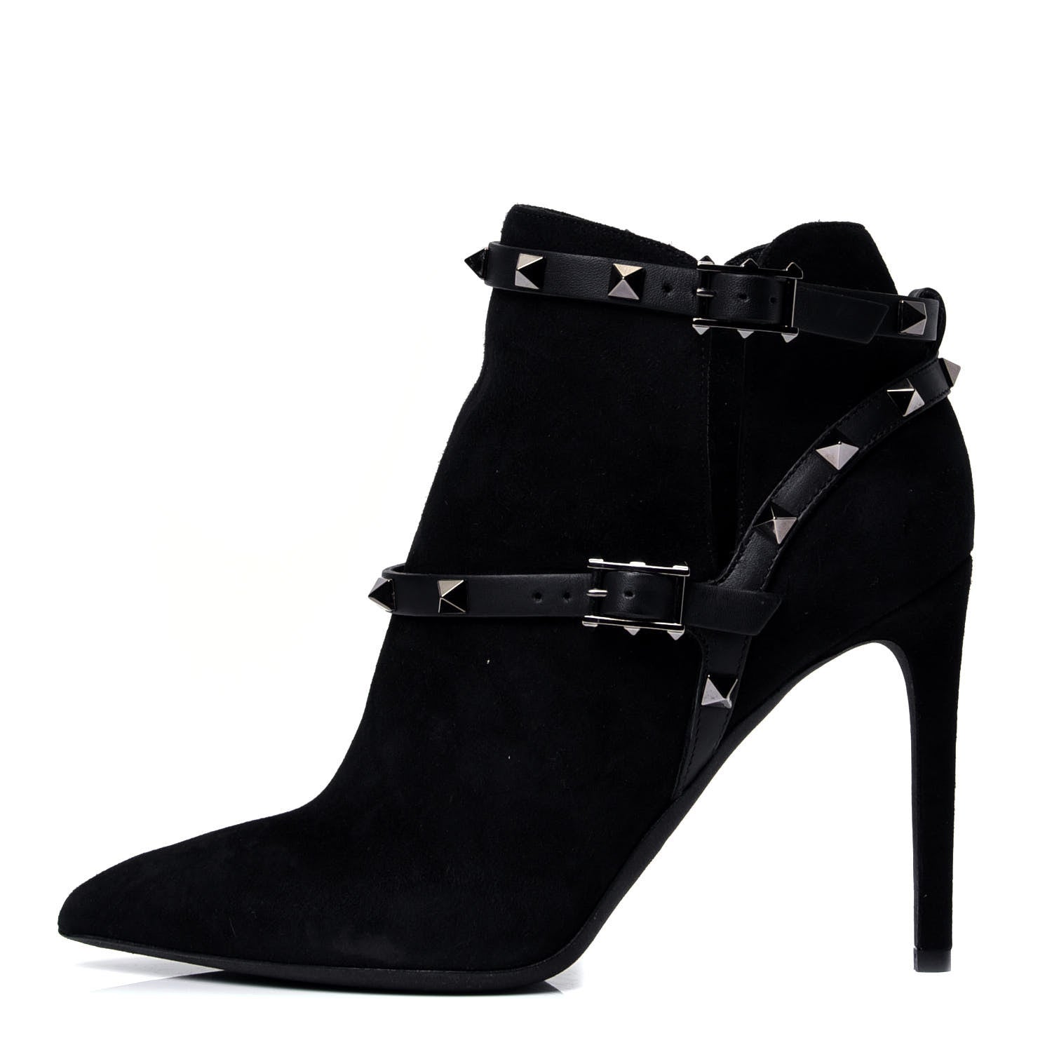 Valentino Garavani Suede Rockstud Double Buckle 100mm Ankle Boots 37 Black 1 of 5