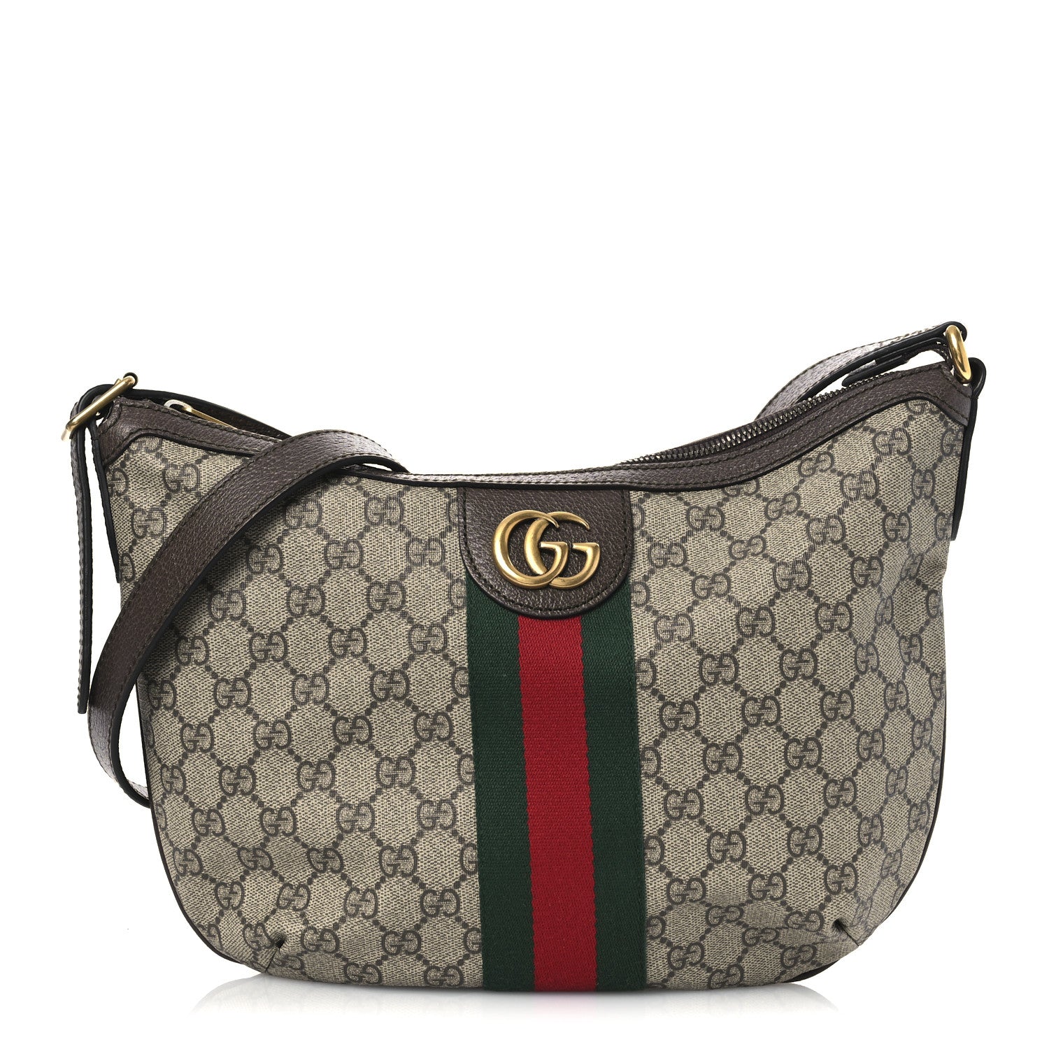 Gucci GG Supreme Monogram Textured Dollar Calfskin Web Small Ophidia Half Moon Hobo Beige Ebony New Acero 1 of 10