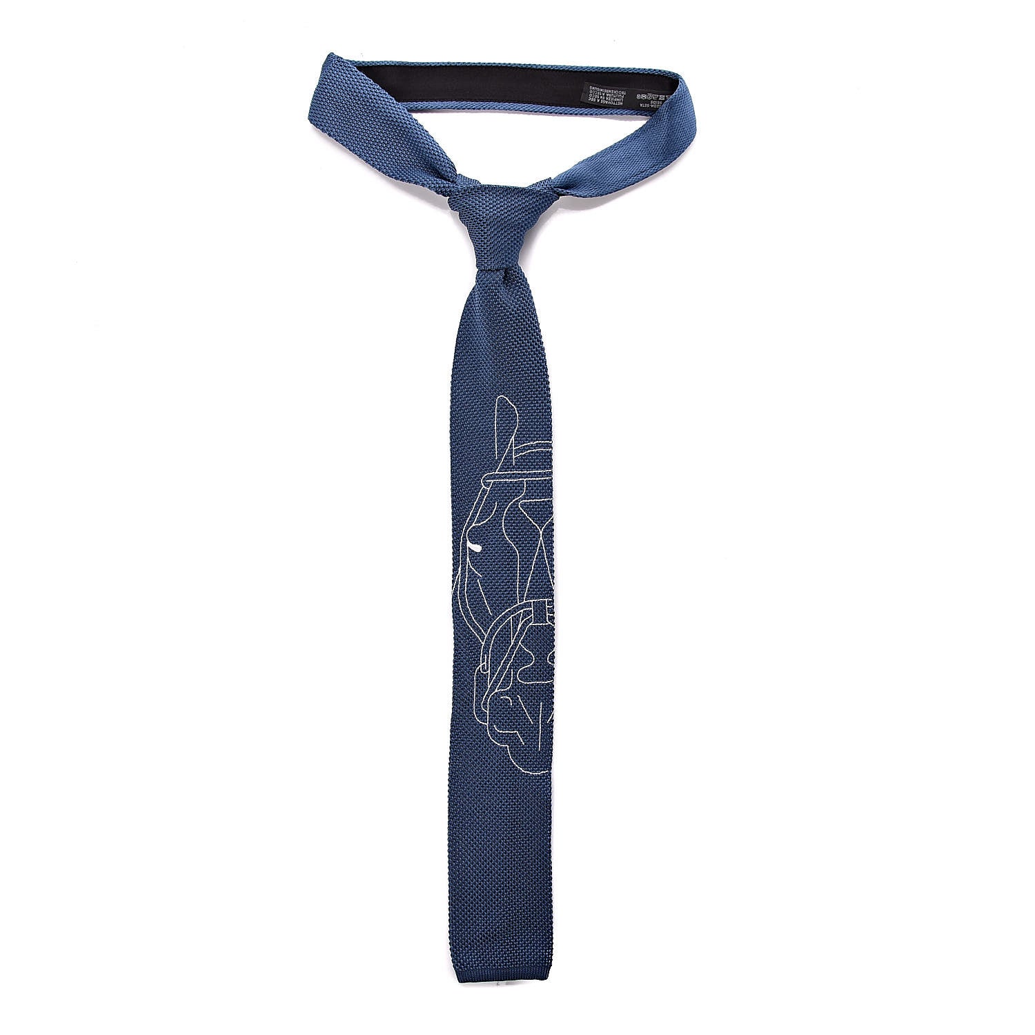 Hermes Silk Mens Tete A Tete Equestre Cravate Tricot Neck Tie Blue Jean Blanc 1 of 5