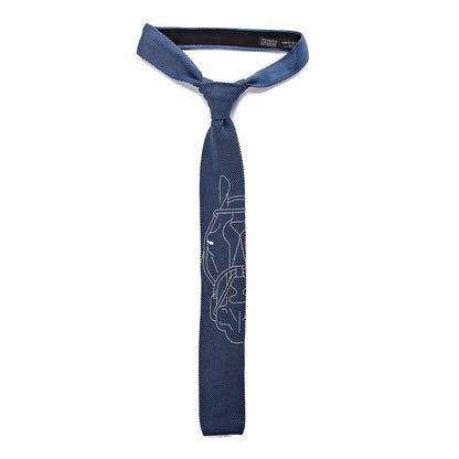 Hermes Silk Mens Tete A Tete Equestre Cravate Tricot Neck Tie Blue Jean Blanc 1 of 5