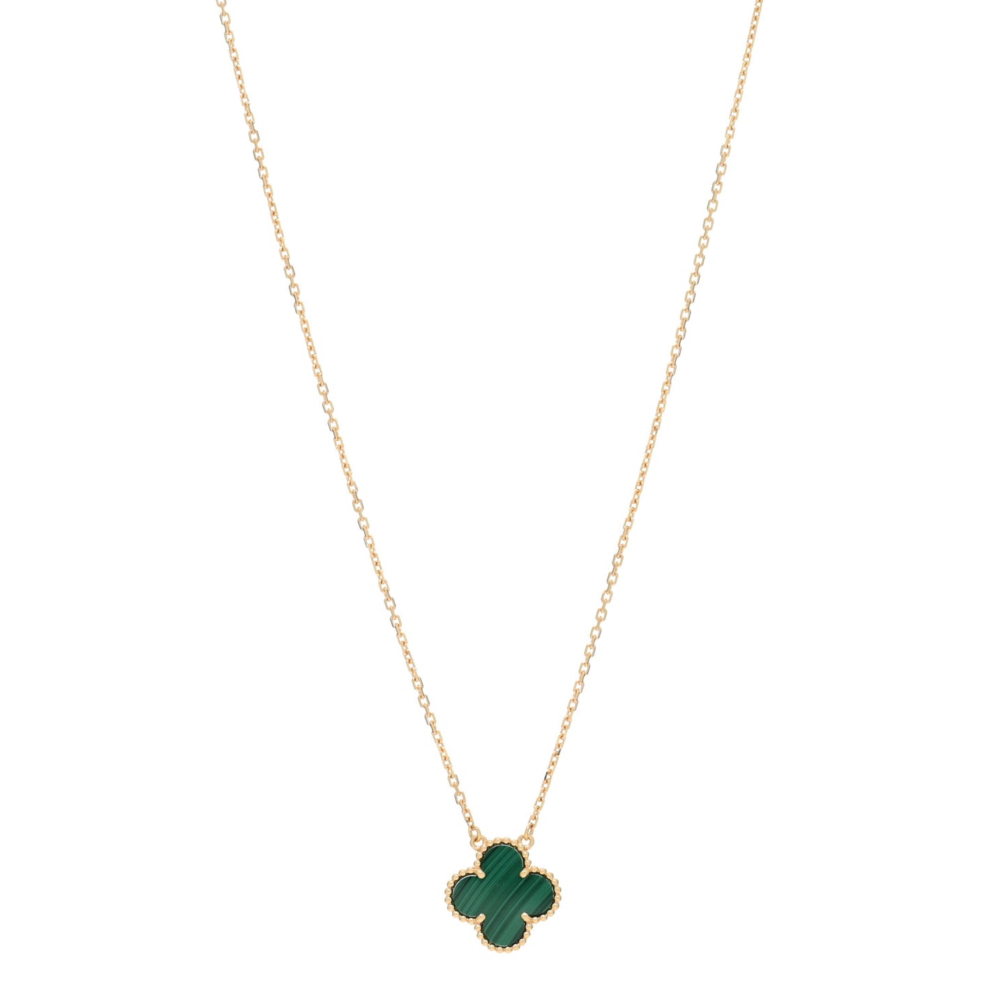 18K Yellow Gold Malachite Vintage Alhambra Pendant Necklace