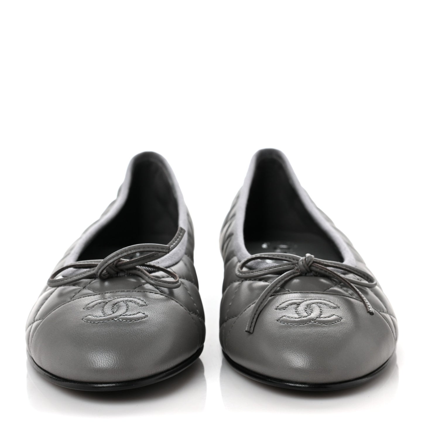 Lambskin Quilted CC Cap Toe Ballerina Flats 38.5 Grey