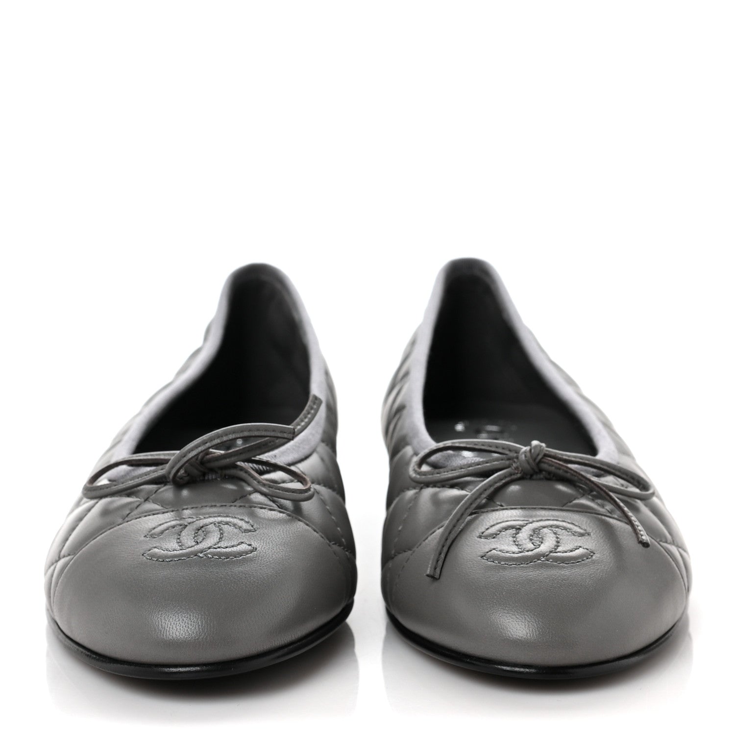 Chanel Lambskin Quilted CC Cap Toe Ballerina Flats 38.5 Grey 2 of 8