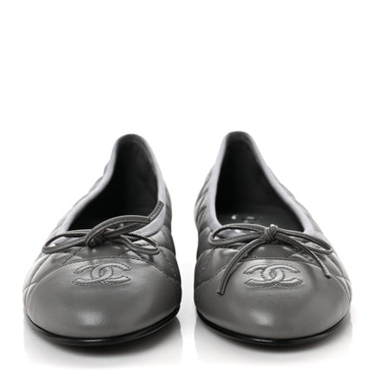 Chanel Lambskin Quilted CC Cap Toe Ballerina Flats 38.5 Grey 2 of 8