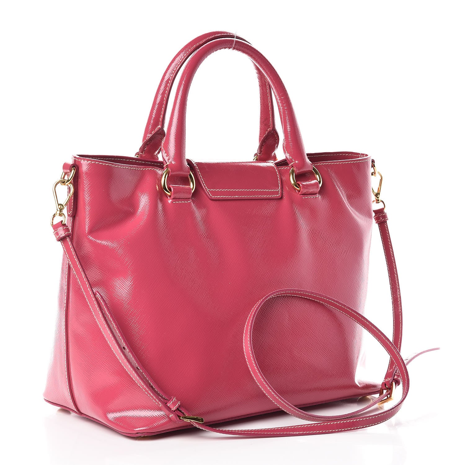 Prada Saffiano Vernice Turn Lock Shopping Tote Peonia 3 of 17