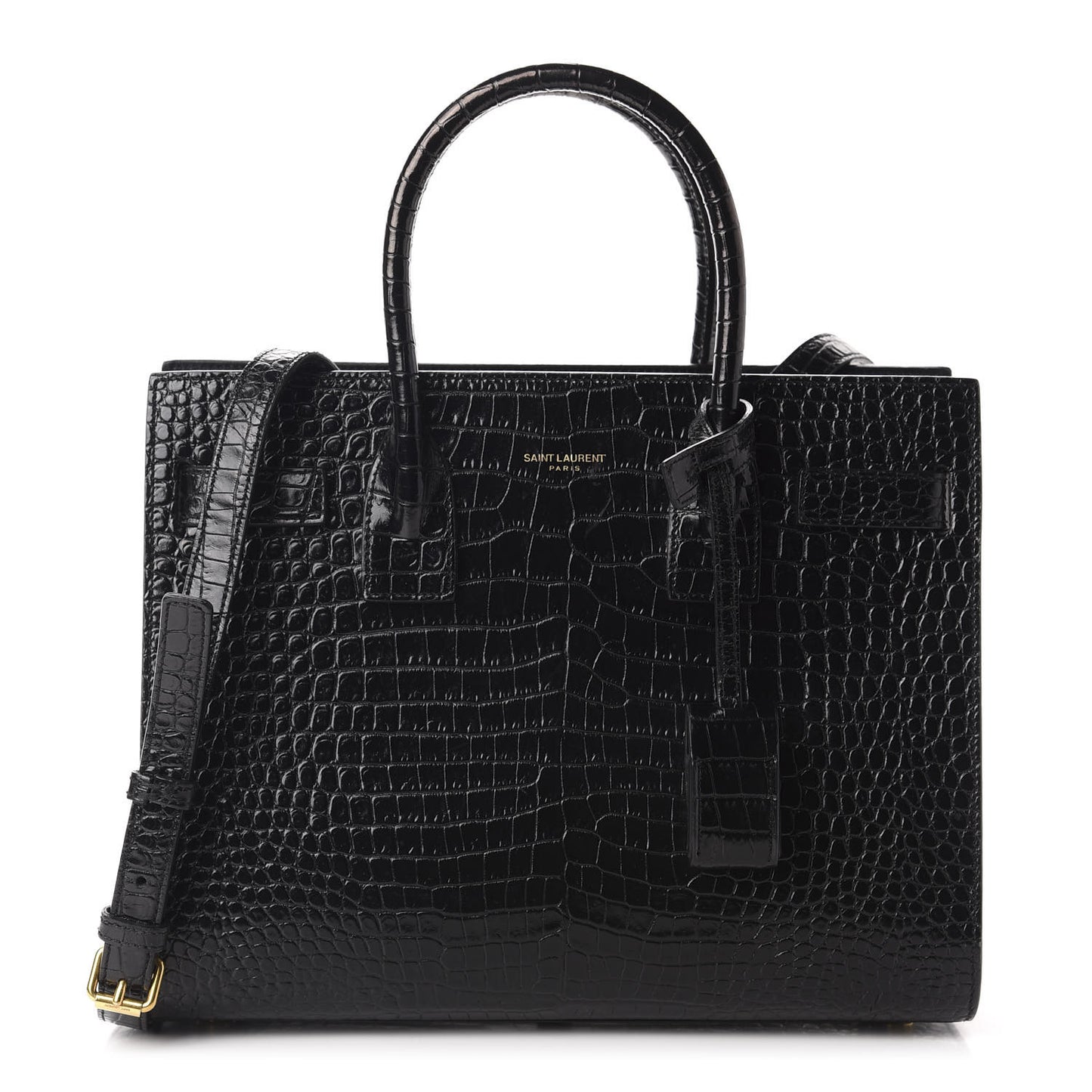 Calfskin Crocodile Embossed Baby Sac De Jour Black