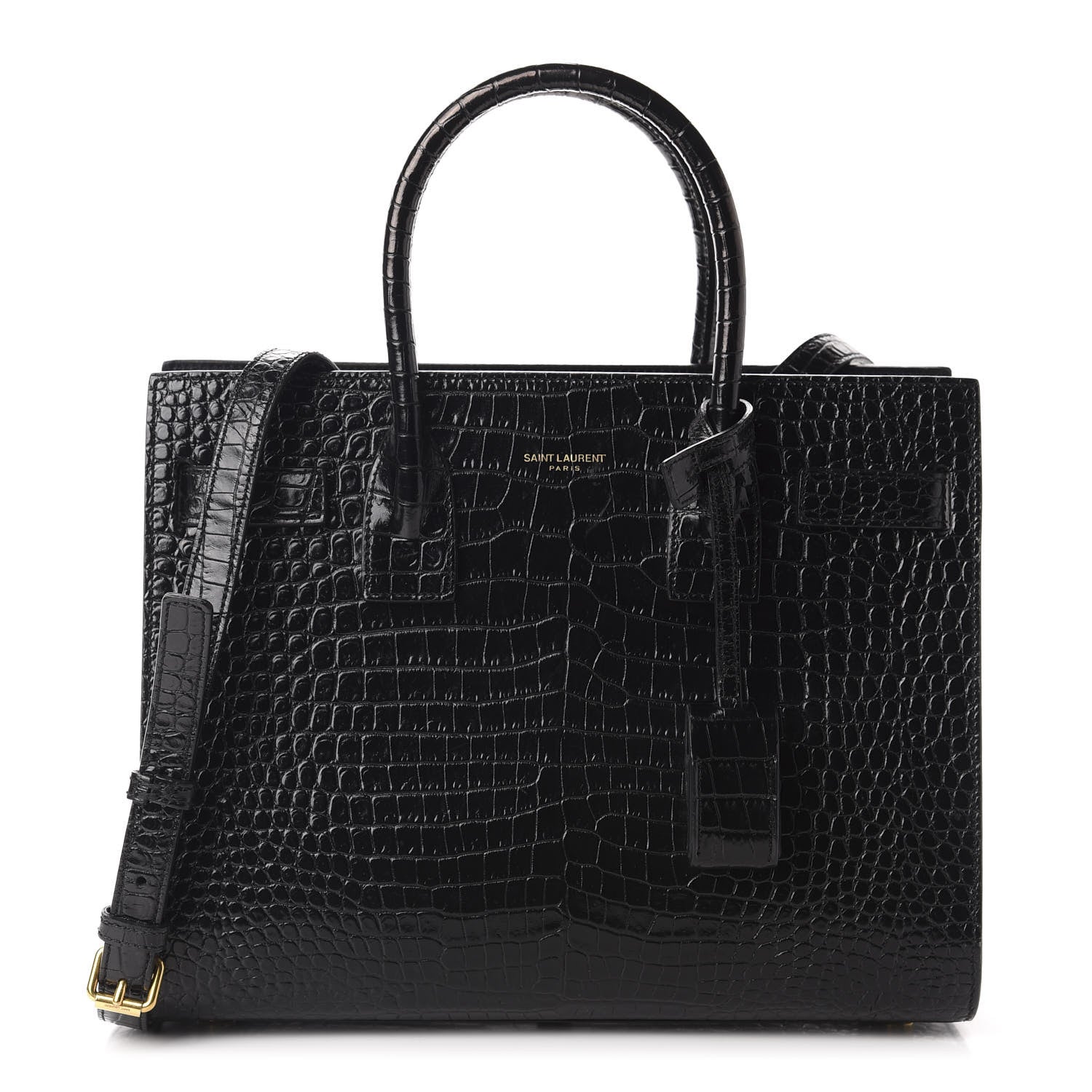 Saint Laurent Calfskin Crocodile Embossed Baby Sac De Jour Black 1 of 9