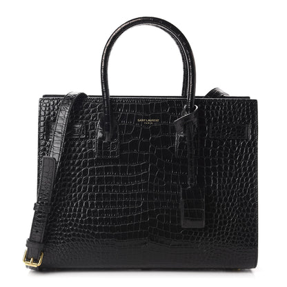 Saint Laurent Calfskin Crocodile Embossed Baby Sac De Jour Black 1 of 9