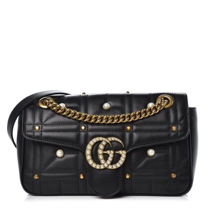 Gucci Calfskin Matelasse Studded Small Pearly GG Marmont Shoulder Bag Black 1 of 9