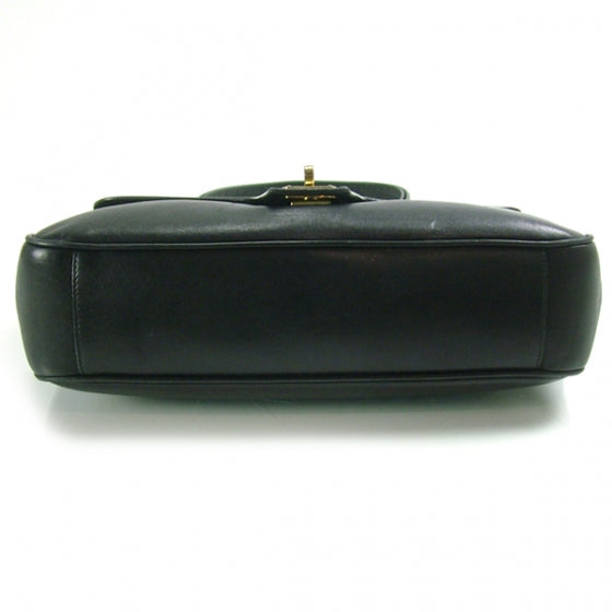 Leather Flap Shoulder Bag Black