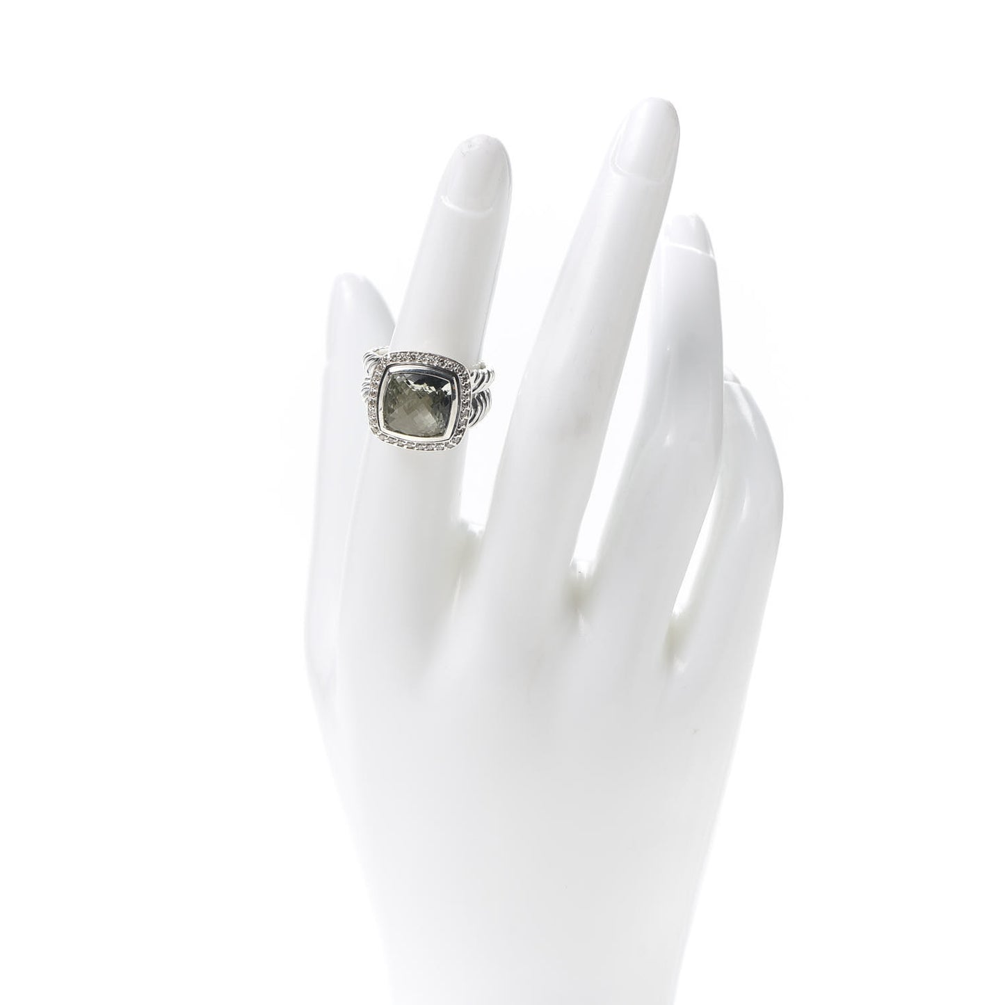 Sterling Silver Diamond Prasiolite 11mm Albion Ring 52 6