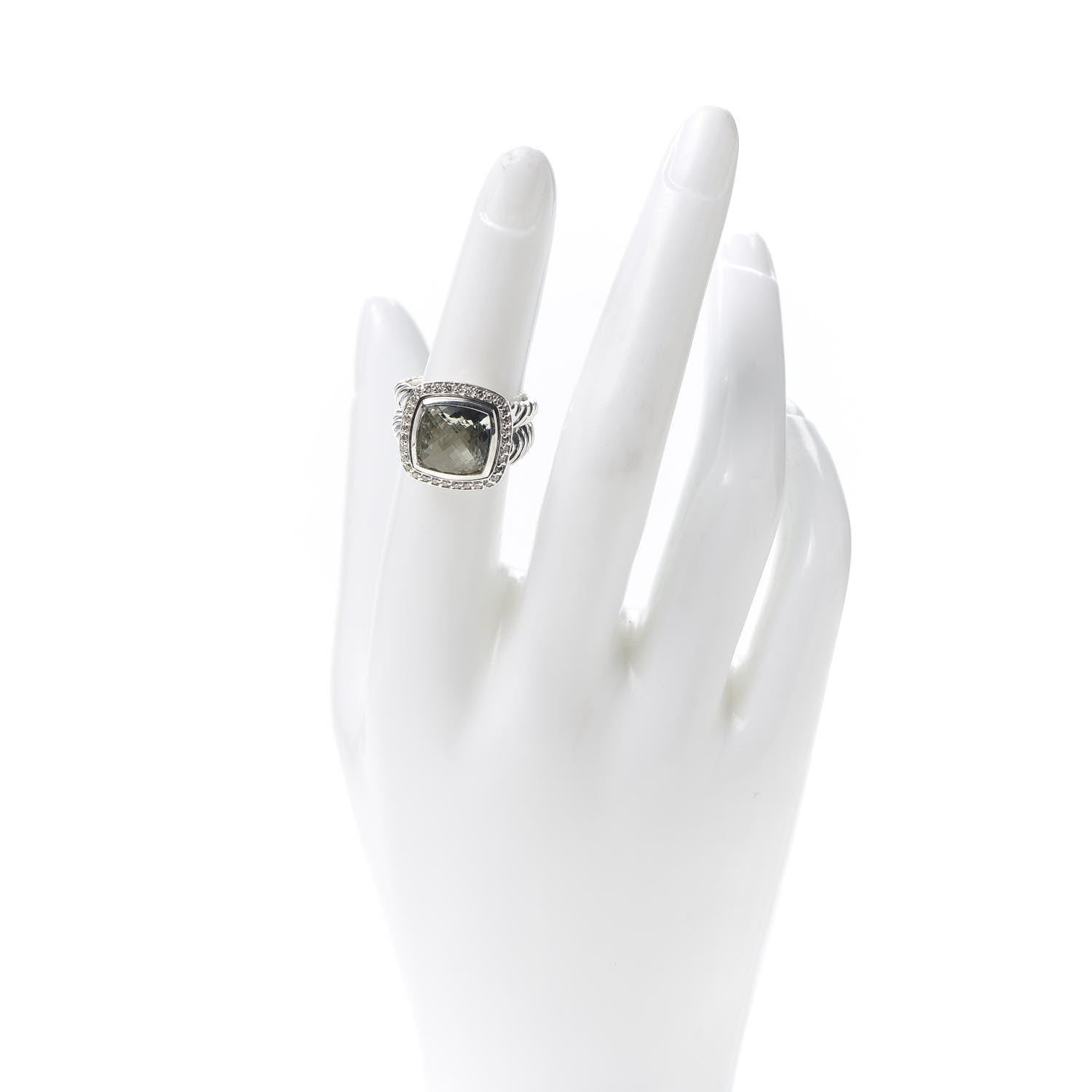 David Yurman Sterling Silver Diamond Prasiolite 11mm Albion Ring 52 6 2 of 4